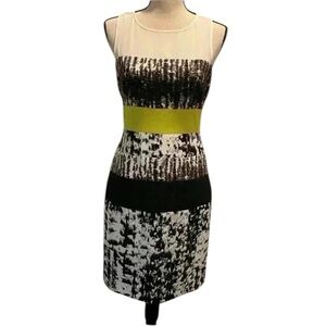 BCBG Womens Sleeveless Knee Length Sheath Tara Dress Black White Yellow  6